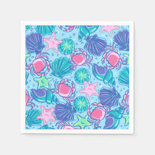 Preppy Jellyfish Shells Pink Crab Coastal Napkins