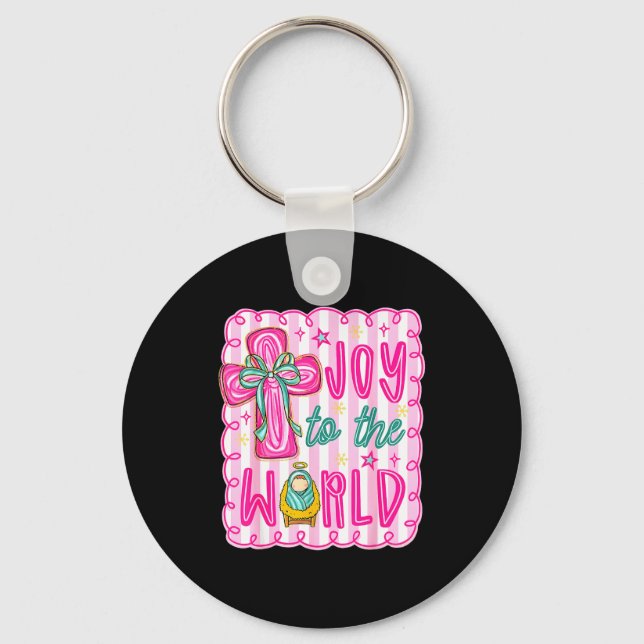 Preppy Joy To The World Christian Christmas Cross  Key Ring (Front)