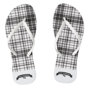 PREPPY Just Married Black and White Plaid Jandals