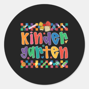Preppy Kindergarten Back To School Teachers Girls  Classic Round Sticker