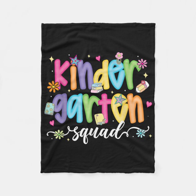 Preppy Kindergarten Squad Team Crew Teacher Back T Fleece Blanket (Front)