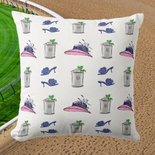Preppy Ladies Derby Party Blue Heels Hats & Juleps Cushion