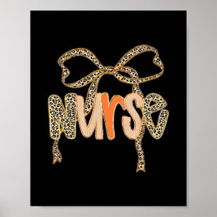 Preppy Leopard Fall Bow Nurse Autumn Thanksgiving Poster