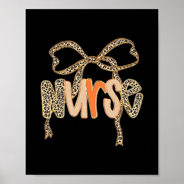 Preppy Leopard Fall Bow Nurse Autumn Thanksgiving  Poster (Front)