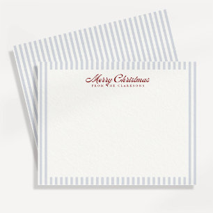 Preppy Light Blue Striped Christmas Note Card