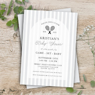 Preppy Light Grey Tennis Country Club Baby Shower Invitation