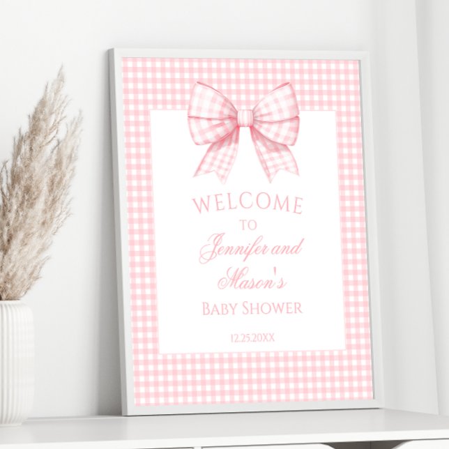 Preppy Light Pink Gingham Bow Baby Girl Shower Poster (Creator Uploaded)