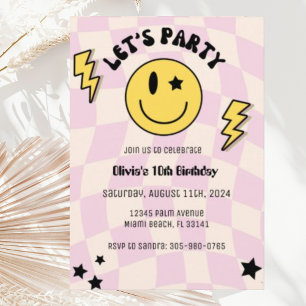 Preppy Light Pink Y2K Smile Birthday Invitation