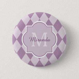 Preppy Light Purple Argyle Girly Monogram and Name 6 Cm Round Badge