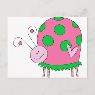 Preppy Lil Pink and Green Ladybug Postcard