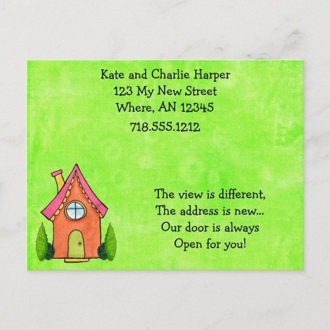 Preppy Lime Green And Pink New Address Moving Card (Front)
