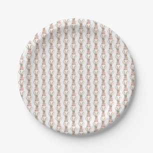 Preppy Little Pink Bow Baby Shower Girl Rabbit  Paper Plate