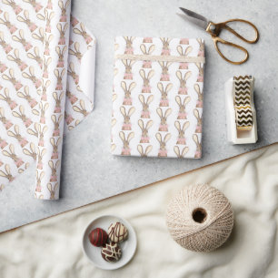 Preppy Little Pink Bow Baby Shower Girl Rabbit Wrapping Paper