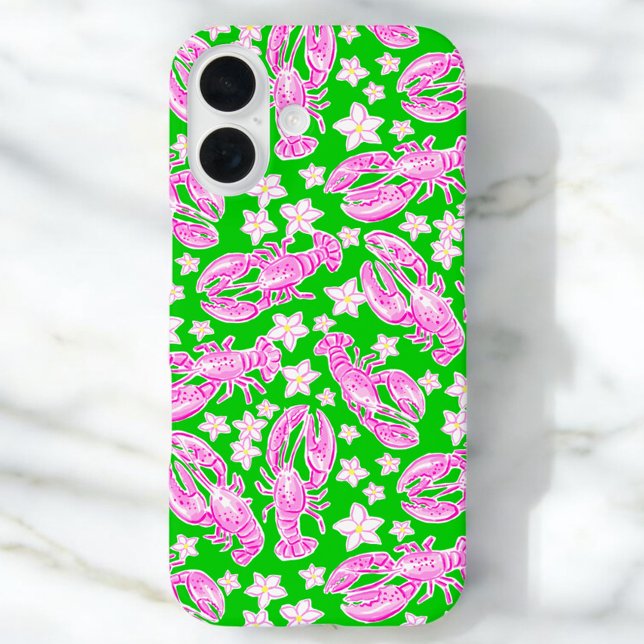 Preppy Lobster Flower Pink Green Pattern  Case-Mate iPhone Case (Creator Uploaded)