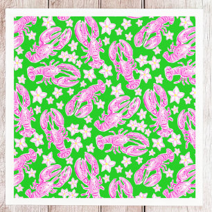 Preppy Lobster Flower Pink Green Pattern  Napkin