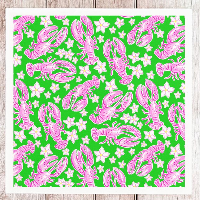Preppy Lobster Flower Pink Green Pattern  Napkin (Creator Uploaded)