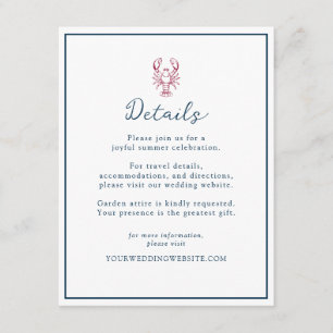Preppy Lobster New England Wedding Details Card