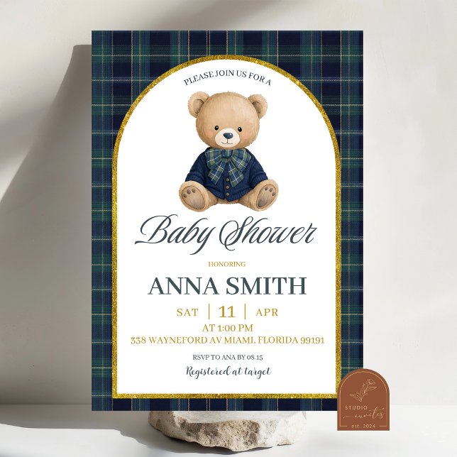 Preppy Luxury Bear Baby Shower Invitation (Creator Uploaded)