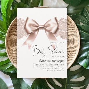 Preppy Luxury Gold Bow Coquette Clean Baby Shower Invitation