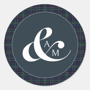 Preppy Luxury Monogram Script Ampersand Wedding Classic Round Sticker