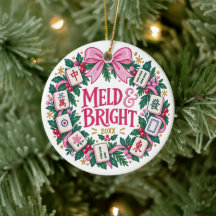 Preppy Mahjong Ornament Pink Wreath Meld Bright