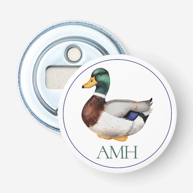 Preppy Mallard Duck Monogram Bottle Opener (Front)