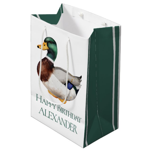 Preppy Mallard Duck Personalised Medium Gift Bag (Front Angled)