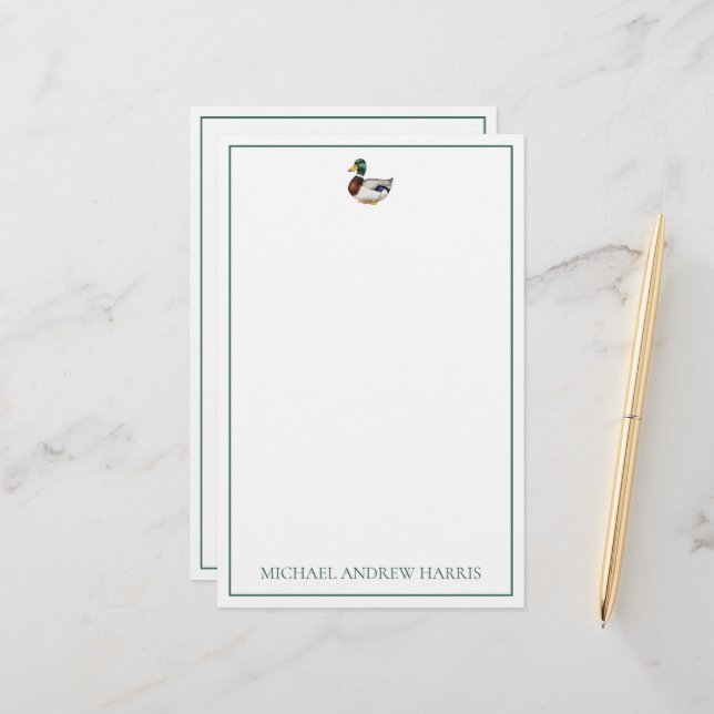 Preppy Mallard Duck Personalised Stationery (Front/Back In Situ)