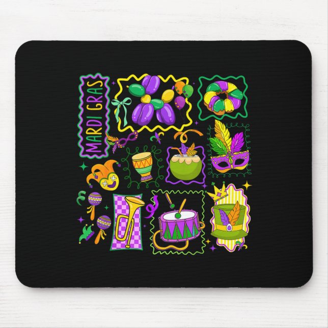 Preppy Mardi Gras Jester Hat Mask King Cake Carniv Mouse Pad (Front)