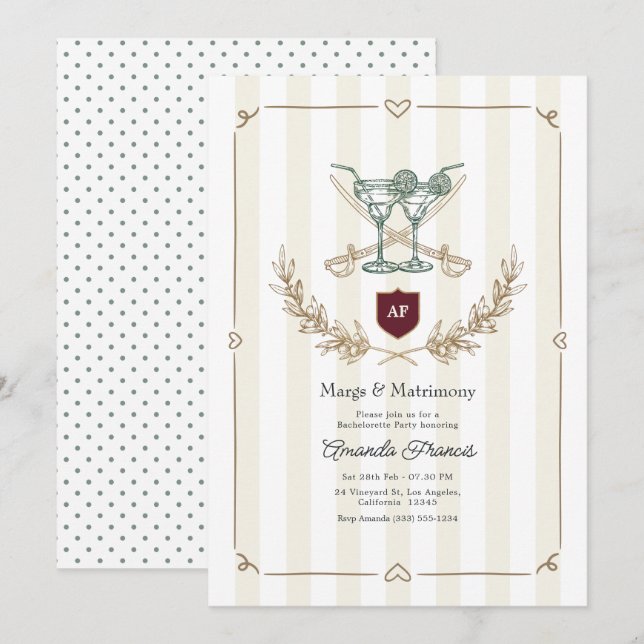 Preppy Margs & Matrimony Monogram Bachelorette Invitation (Front/Back)