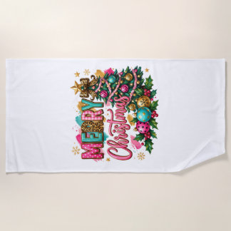 Preppy Merry Christmas Beach Towel