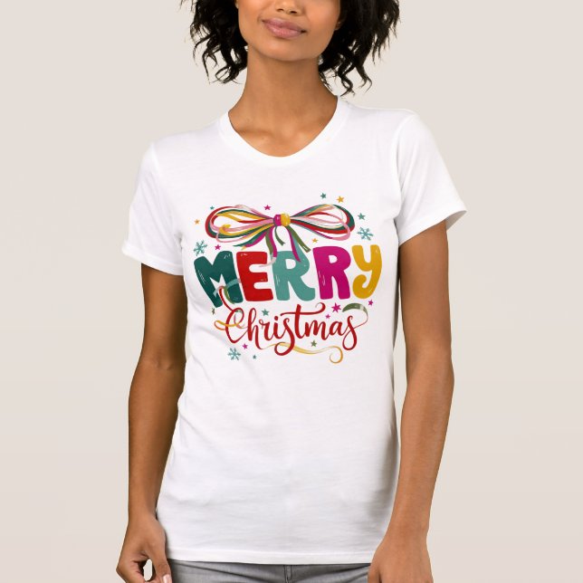 Preppy Merry Christmas Coquette Bow Xmas  T-Shirt (Front)