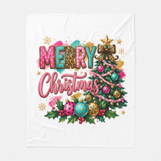 Preppy Merry Christmas Fleece Blanket