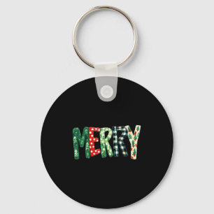 Preppy Merry,christmas Funny Froral Checkered Gift Key Ring
