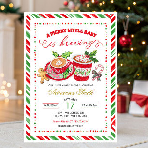 Preppy Merry Little Baby Brewing Baby Shower Invitation