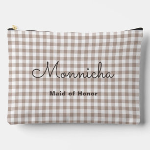 Preppy Mocha Brown Chequered Bridesmaid Travel Accessory Pouch