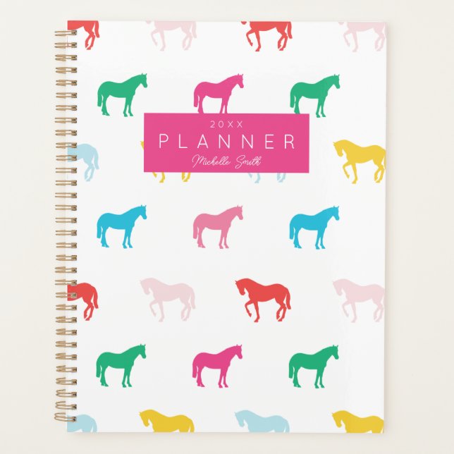 Preppy Modern Rainbow Horse Pattern Personalised Planner (Front)
