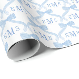Preppy Monogram Blue Bows Baby Boy Wrapping Paper