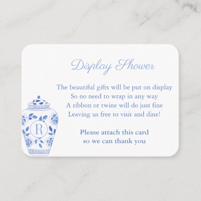 Preppy Monogram Ginger Jar Wedding Display Shower  Enclosure Card (Front)