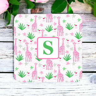 Preppy Monogram Mini Giraffes Cosmopolitans Floral Coaster