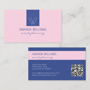 Preppy Monogram Navy and Pink Professional Business Card