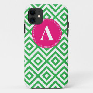 Preppy Monogram Pattern Pink and Green iPhone Case