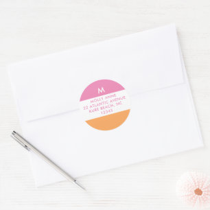 Preppy Monogram Pink and Orange Girly Classic Round Sticker