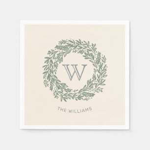 Preppy Monogram Sage Green Wreath Napkin
