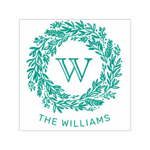 Preppy Monogram Sage Green Wreath Self-inking Stamp