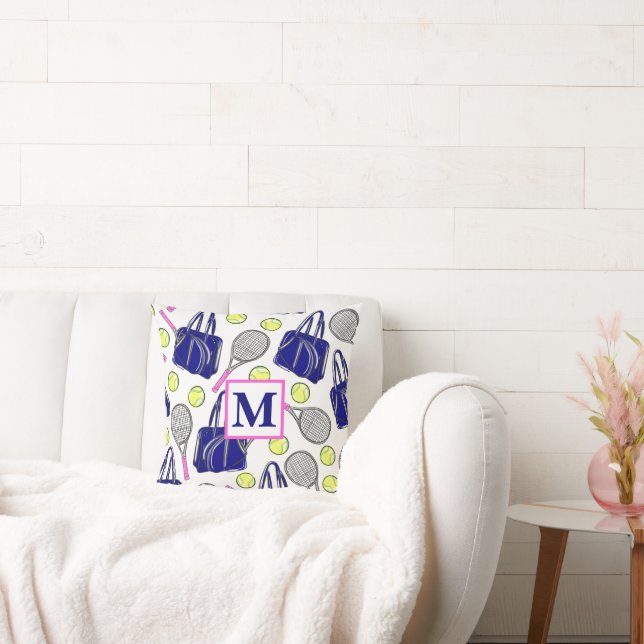 Preppy Monogram Tennis Navy Cushion (Couch)