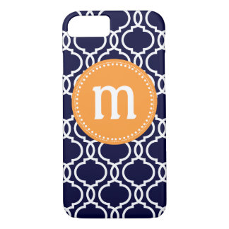 Preppy Moroccan Custom Monogram in Navy & Orange Case-Mate iPhone Case