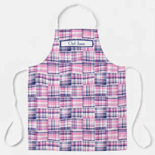 Preppy Multicolor Patchwork Madras Pink Navy Apron