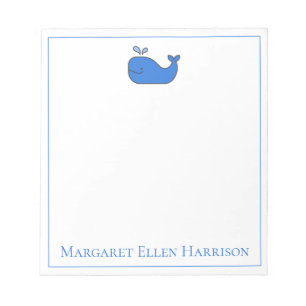 Preppy Nautical Blue and White Whale Personalised Notepad