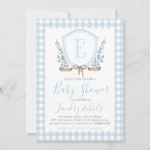 Preppy Nautical Blue Sailboat Boy Baby Shower Invitation